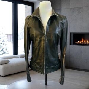 VTG BANANA REPUBLIC BLACK LEATHER MOTO JACKET SIZE MEDIUM